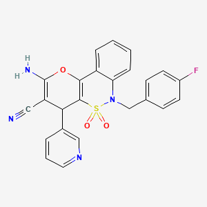 molecular formula C24H17FN4O3S B2803189 2-Amino-6-(4-fluorobenzyl)-4-(pyridin-3-yl)-4,6-dihydropyrano[3,2-c][2,1]benzothiazine-3-carbonitrile 5,5-dioxide CAS No. 893293-01-1