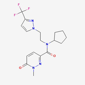 molecular formula C17H20F3N5O2 B2803191 N-cyclopentyl-1-methyl-6-oxo-N-(2-(3-(trifluoromethyl)-1H-pyrazol-1-yl)ethyl)-1,6-dihydropyridazine-3-carboxamide CAS No. 2034354-97-5