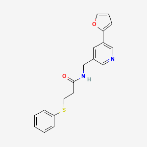 N-((5-(furan-2-yl)pyridin-3-yl)methyl)-3-(phenylthio)propanamide