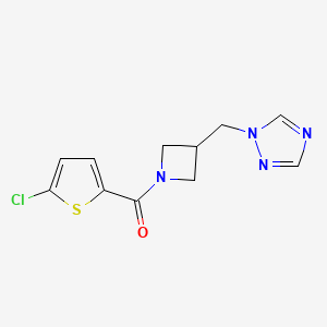 molecular formula C11H11ClN4OS B2803223 (3-((1H-1,2,4-triazol-1-yl)methyl)azetidin-1-yl)(5-chlorothiophen-2-yl)methanone CAS No. 2310155-65-6