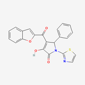molecular formula C22H14N2O4S B2803225 4-(benzofuran-2-carbonyl)-3-hydroxy-5-phenyl-1-(thiazol-2-yl)-1H-pyrrol-2(5H)-one CAS No. 618369-74-7