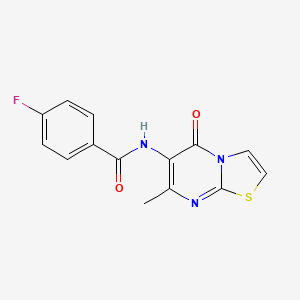 molecular formula C14H10FN3O2S B2803226 4-fluoro-N-(7-methyl-5-oxo-5H-[1,3]thiazolo[3,2-a]pyrimidin-6-yl)benzamide CAS No. 954672-86-7
