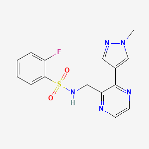 molecular formula C15H14FN5O2S B2803233 2-fluoro-N-((3-(1-methyl-1H-pyrazol-4-yl)pyrazin-2-yl)methyl)benzenesulfonamide CAS No. 2034466-01-6