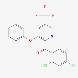 molecular formula C19H10Cl2F3NO2 B2803234 (2,4-Dichlorophenyl)[3-phenoxy-5-(trifluoromethyl)-2-pyridinyl]methanone CAS No. 306977-33-3