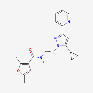 molecular formula C20H22N4O2 B2803238 N-(2-(5-cyclopropyl-3-(pyridin-2-yl)-1H-pyrazol-1-yl)ethyl)-2,5-dimethylfuran-3-carboxamide CAS No. 1798028-38-2