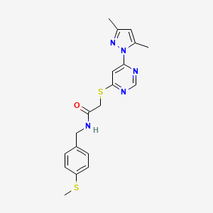 molecular formula C19H21N5OS2 B2803242 2-((6-(3,5-dimethyl-1H-pyrazol-1-yl)pyrimidin-4-yl)thio)-N-(4-(methylthio)benzyl)acetamide CAS No. 1251604-33-7