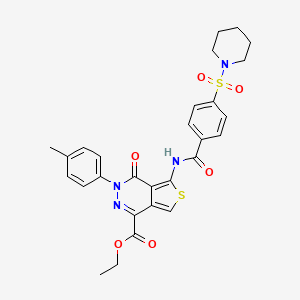 molecular formula C28H28N4O6S2 B2803251 ethyl 3-(4-methylphenyl)-4-oxo-5-[4-(piperidine-1-sulfonyl)benzamido]-3H,4H-thieno[3,4-d]pyridazine-1-carboxylate CAS No. 851948-72-6