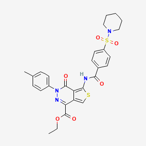 Ethyl 3-(4-methylphenyl)-4-oxo-5-[(4-piperidin-1-ylsulfonylbenzoyl)amino]thieno[3,4-d]pyridazine-1-carboxylate