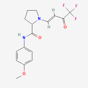 molecular formula C16H17F3N2O3 B2803256 (E)-N-(4-methoxyphenyl)-1-(4,4,4-trifluoro-3-oxobut-1-en-1-yl)pyrrolidine-2-carboxamide CAS No. 477181-67-2