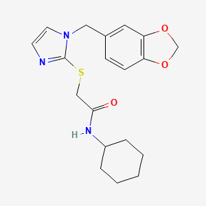 molecular formula C19H23N3O3S B2803261 2-[1-(1,3-benzodioxol-5-ylmethyl)imidazol-2-yl]sulfanyl-N-cyclohexylacetamide CAS No. 869346-91-8