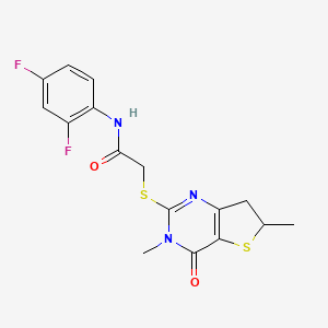 molecular formula C16H15F2N3O2S2 B2803281 N-(2,4-difluorophenyl)-2-((3,6-dimethyl-4-oxo-3,4,6,7-tetrahydrothieno[3,2-d]pyrimidin-2-yl)thio)acetamide CAS No. 688353-41-5