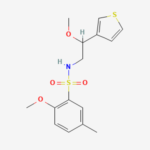 molecular formula C15H19NO4S2 B2803306 2-methoxy-N-(2-methoxy-2-(thiophen-3-yl)ethyl)-5-methylbenzenesulfonamide CAS No. 1448047-42-4