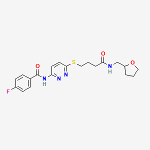 molecular formula C20H23FN4O3S B2803310 4-fluoro-N-(6-((4-oxo-4-(((tetrahydrofuran-2-yl)methyl)amino)butyl)thio)pyridazin-3-yl)benzamide CAS No. 1105248-52-9