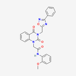 molecular formula C26H21N5O5 B2803315 2-(2,4-二氧代-3-((3-苯基-1,2,4-噁二唑-5-基)甲基)-3,4-二氢喹唑啉-1(2H)-基)-N-(2-甲氧基苯基)乙酰胺 CAS No. 894259-43-9