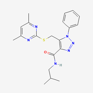 molecular formula C20H24N6OS B2803322 5-(((4,6-dimethylpyrimidin-2-yl)thio)methyl)-N-isobutyl-1-phenyl-1H-1,2,3-triazole-4-carboxamide CAS No. 1170294-53-7