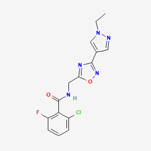 B2803324 2-chloro-N-((3-(1-ethyl-1H-pyrazol-4-yl)-1,2,4-oxadiazol-5-yl)methyl)-6-fluorobenzamide CAS No. 2034386-27-9