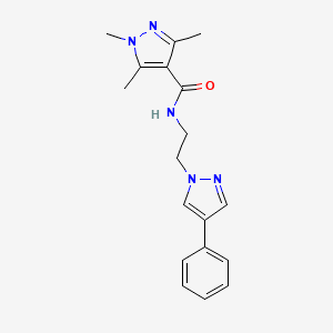 molecular formula C18H21N5O B2803427 1,3,5-trimethyl-N-(2-(4-phenyl-1H-pyrazol-1-yl)ethyl)-1H-pyrazole-4-carboxamide CAS No. 2034553-29-0