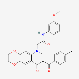 molecular formula C28H24N2O6 B2803437 N-(3-methoxyphenyl)-2-[8-(4-methylbenzoyl)-9-oxo-2H,3H,6H,9H-[1,4]dioxino[2,3-g]quinolin-6-yl]acetamide CAS No. 866340-07-0