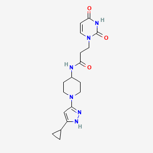 molecular formula C18H24N6O3 B2803441 N-(1-(5-cyclopropyl-1H-pyrazol-3-yl)piperidin-4-yl)-3-(2,4-dioxo-3,4-dihydropyrimidin-1(2H)-yl)propanamide CAS No. 2034205-48-4