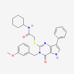 molecular formula C28H30N4O3S B2803483 N-cyclohexyl-2-({3-[(3-methoxyphenyl)methyl]-4-oxo-7-phenyl-3H,4H,5H-pyrrolo[3,2-d]pyrimidin-2-yl}sulfanyl)acetamide CAS No. 2034353-24-5