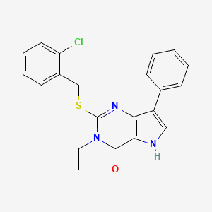 molecular formula C21H18ClN3OS B2803536 2-((2-chlorobenzyl)thio)-3-ethyl-7-phenyl-3H-pyrrolo[3,2-d]pyrimidin-4(5H)-one CAS No. 2034377-28-9