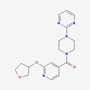 molecular formula C18H21N5O3 B2803538 (4-(Pyrimidin-2-yl)piperazin-1-yl)(2-((tetrahydrofuran-3-yl)oxy)pyridin-4-yl)methanone CAS No. 1903339-02-5
