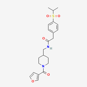 molecular formula C22H28N2O5S B2803541 N-((1-(furan-3-carbonyl)piperidin-4-yl)methyl)-2-(4-(isopropylsulfonyl)phenyl)acetamide CAS No. 1396809-00-9