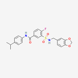 molecular formula C24H23FN2O5S B2803590 3-{[(2H-1,3-benzodioxol-5-yl)methyl]sulfamoyl}-4-fluoro-N-[4-(propan-2-yl)phenyl]benzamide CAS No. 451504-65-7