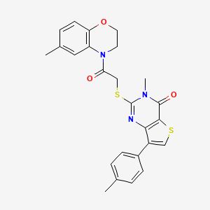 molecular formula C25H23N3O3S2 B2803594 3-methyl-2-{[2-(6-methyl-3,4-dihydro-2H-1,4-benzoxazin-4-yl)-2-oxoethyl]sulfanyl}-7-(4-methylphenyl)-3H,4H-thieno[3,2-d]pyrimidin-4-one CAS No. 1105196-93-7