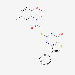 molecular formula C25H23N3O3S2 B2803594 3-methyl-2-{[2-(6-methyl-2,3-dihydro-4H-1,4-benzoxazin-4-yl)-2-oxoethyl]thio}-7-(4-methylphenyl)thieno[3,2-d]pyrimidin-4(3H)-one CAS No. 1105196-93-7