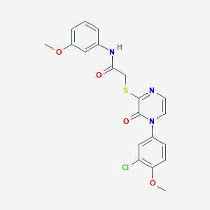2-((4-(3-chloro-4-methoxyphenyl)-3-oxo-3,4-dihydropyrazin-2-yl)thio)-N-(3-methoxyphenyl)acetamide
