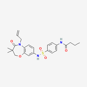 molecular formula C24H29N3O5S B2803617 N-(4-(N-(5-allyl-3,3-dimethyl-4-oxo-2,3,4,5-tetrahydrobenzo[b][1,4]oxazepin-8-yl)sulfamoyl)phenyl)butyramide CAS No. 922123-81-7