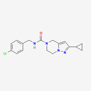 molecular formula C17H19ClN4O B2803692 N-(4-chlorobenzyl)-2-cyclopropyl-6,7-dihydropyrazolo[1,5-a]pyrazine-5(4H)-carboxamide CAS No. 2034418-69-2