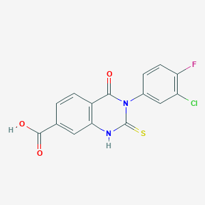 molecular formula C15H8ClFN2O3S B2803738 3-(3-Chloro-4-fluorophenyl)-2-mercapto-4-oxo-3,4-dihydroquinazoline-7-carboxylic acid CAS No. 790271-23-7
