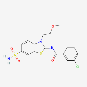 molecular formula C17H16ClN3O4S2 B2803899 (Z)-3-chloro-N-(3-(2-methoxyethyl)-6-sulfamoylbenzo[d]thiazol-2(3H)-ylidene)benzamide CAS No. 864977-52-6