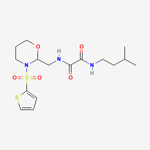 molecular formula C16H25N3O5S2 B2803910 N-(3-methylbutyl)-N'-{[3-(thiophene-2-sulfonyl)-1,3-oxazinan-2-yl]methyl}ethanediamide CAS No. 869072-03-7