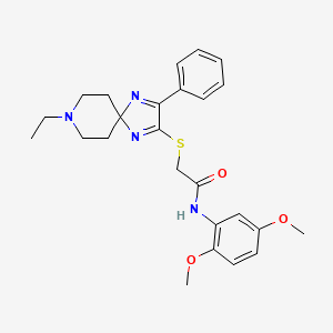 molecular formula C25H30N4O3S B2803930 N-(2,5-DIMETHOXYPHENYL)-2-({8-ETHYL-3-PHENYL-1,4,8-TRIAZASPIRO[4.5]DECA-1,3-DIEN-2-YL}SULFANYL)ACETAMIDE CAS No. 1189921-68-3