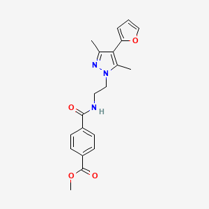 molecular formula C20H21N3O4 B2804051 methyl 4-((2-(4-(furan-2-yl)-3,5-dimethyl-1H-pyrazol-1-yl)ethyl)carbamoyl)benzoate CAS No. 2034294-10-3