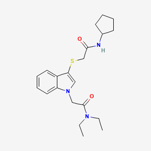 molecular formula C21H29N3O2S B2804075 2-(3-{[(cyclopentylcarbamoyl)methyl]sulfanyl}-1H-indol-1-yl)-N,N-diethylacetamide CAS No. 877658-24-7