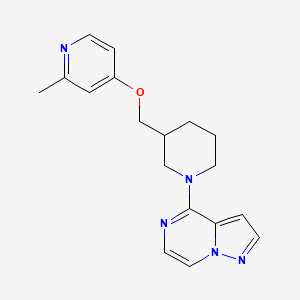 molecular formula C18H21N5O B2804088 2-Methyl-4-[(1-{pyrazolo[1,5-a]pyrazin-4-yl}piperidin-3-yl)methoxy]pyridine CAS No. 2380095-72-5