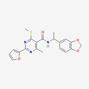 molecular formula C20H19N3O4S B2804131 N-[1-(2H-1,3-benzodioxol-5-yl)ethyl]-2-(furan-2-yl)-4-methyl-6-(methylsulfanyl)pyrimidine-5-carboxamide CAS No. 1356590-05-0