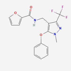 molecular formula C17H14F3N3O3 B2804176 N-[[1-methyl-5-phenoxy-3-(trifluoromethyl)pyrazol-4-yl]methyl]furan-2-carboxamide CAS No. 956574-31-5