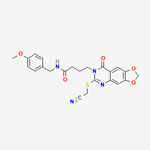 4-[6-(cyanomethylsulfanyl)-8-oxo-[1,3]dioxolo[4,5-g]quinazolin-7-yl]-N-[(4-methoxyphenyl)methyl]butanamide