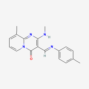 molecular formula C18H18N4O B2804234 (E)-9-methyl-2-(methylamino)-3-((p-tolylimino)methyl)-4H-pyrido[1,2-a]pyrimidin-4-one CAS No. 342596-95-6
