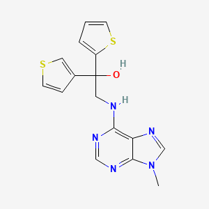 molecular formula C16H15N5OS2 B2804248 2-[(9-Methylpurin-6-yl)amino]-1-thiophen-2-yl-1-thiophen-3-ylethanol CAS No. 2379986-28-2