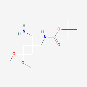 molecular formula C13H26N2O4 B2804306 Tert-butyl N-[[1-(aminomethyl)-3,3-dimethoxycyclobutyl]methyl]carbamate CAS No. 2287301-76-0