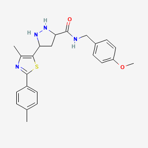 molecular formula C23H22N4O2S B2804338 N-[(4-methoxyphenyl)methyl]-5-[4-methyl-2-(4-methylphenyl)-1,3-thiazol-5-yl]pyrazolidine-3-carboxamide CAS No. 1237758-65-4