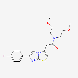 molecular formula C19H22FN3O3S B2804353 2-[6-(4-fluorophenyl)imidazo[2,1-b][1,3]thiazol-3-yl]-N,N-bis(2-methoxyethyl)acetamide CAS No. 897463-98-8