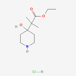molecular formula C11H22ClNO3 B2804379 ethyl 2-(4-hydroxypiperidin-4-yl)-2-methylpropanoate hydrochloride CAS No. 2260937-49-1