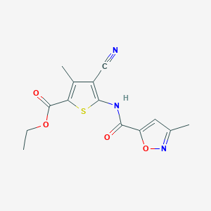 molecular formula C14H13N3O4S B2804385 ethyl 4-cyano-3-methyl-5-(3-methyl-1,2-oxazole-5-amido)thiophene-2-carboxylate CAS No. 946287-15-6